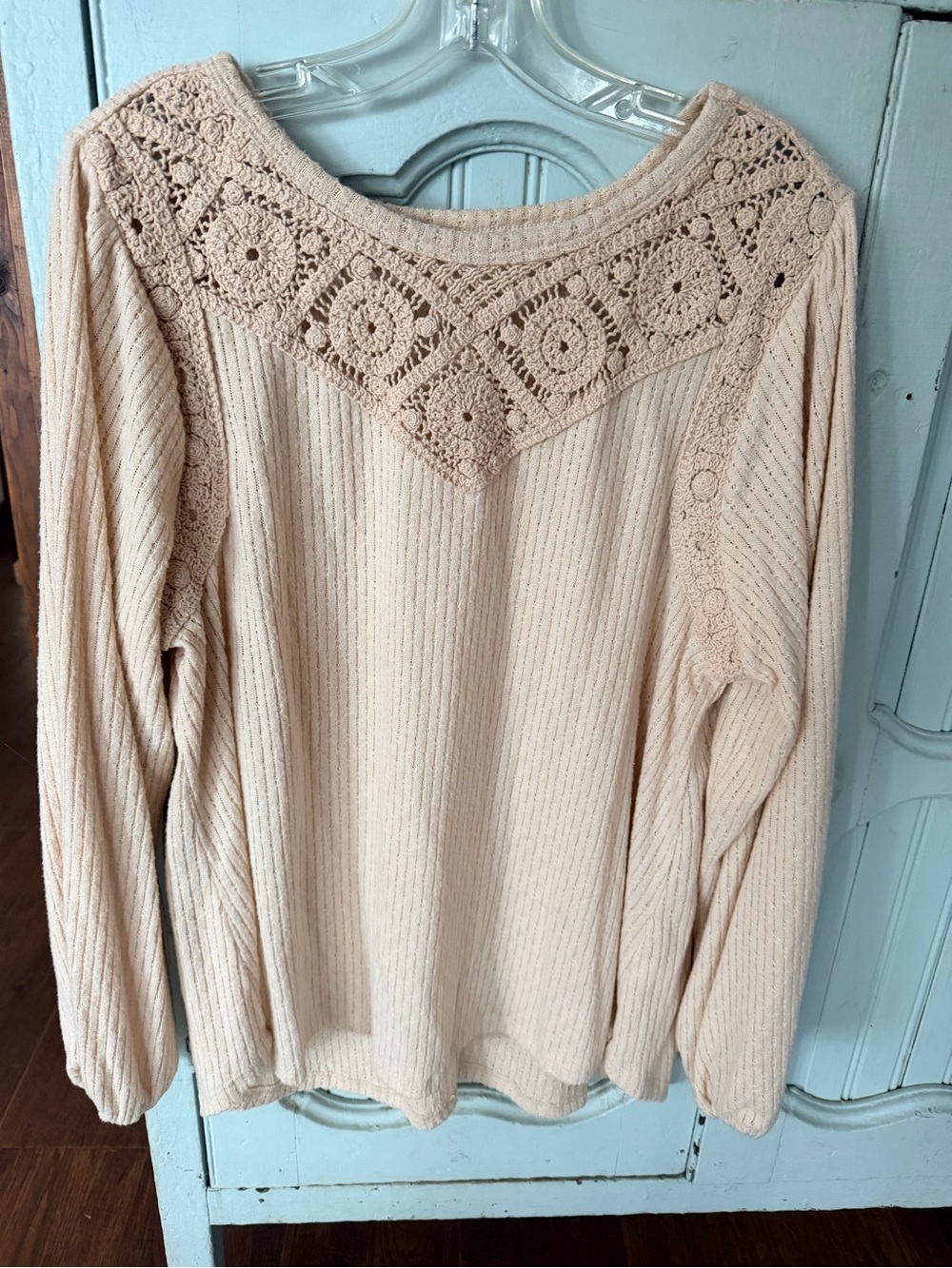 Maurices Cream Crochet Yoke Ribbed Sweater